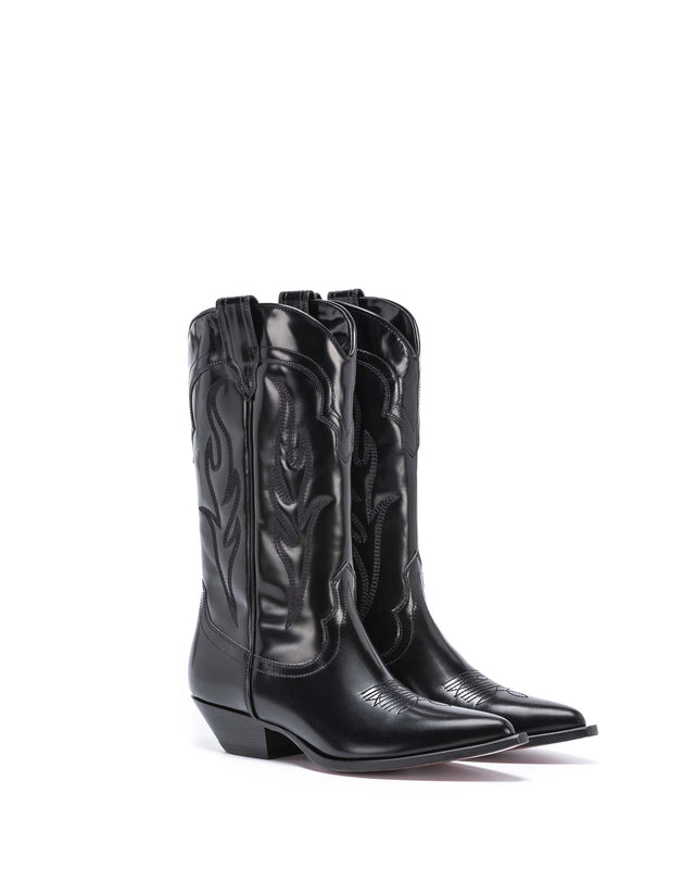 SANTA FE Men's Cowboy Boots in Black Brushed Calfskin | On Tone Embroidery_Side_02